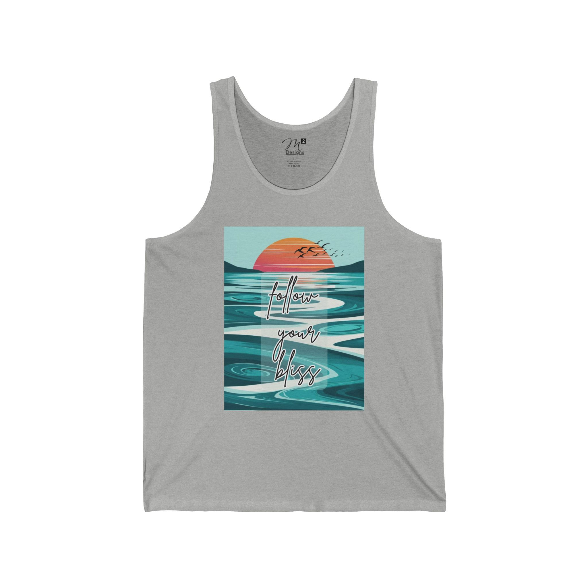 Follow Your Bliss Unisex Jersey Tank, Lake Sunset, Positivity, Empowerment