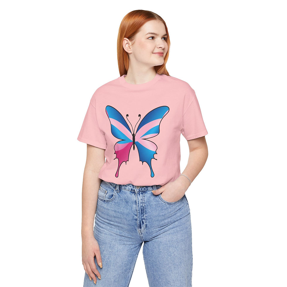 Thumbnail: Pink and Blue Butterfly (no text) Unisex Tee, Diversity, Inclusive, PRIDE