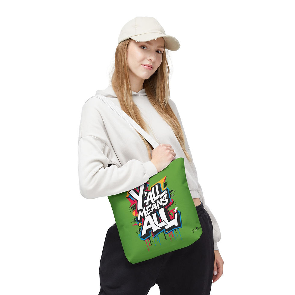 Thumbnail: Y’all Means All Tote Bag, Green, 13x13 16x16 18x18, Equality, Inclusion, LGBTQ+