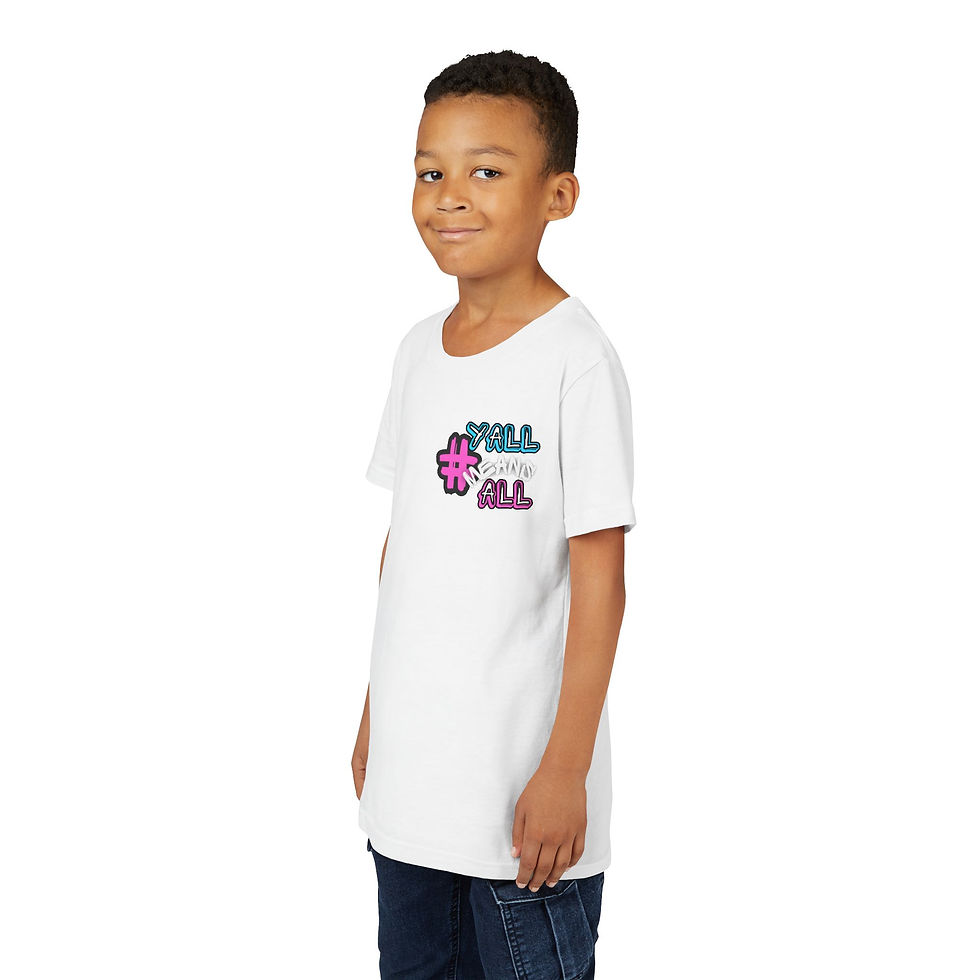 Thumbnail: #YallMeansAll Youth Short Sleeve T-Shirt Bubblegum Front & Back Apparel For Kids