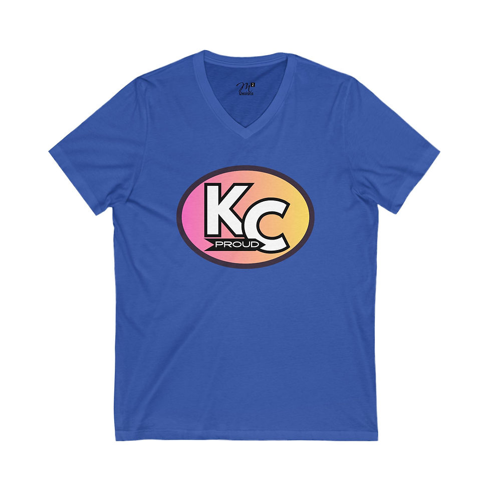 Thumbnail: KC Proud (pink to yellow oval) Unisex V-Neck Tee, Kansas City PROUD