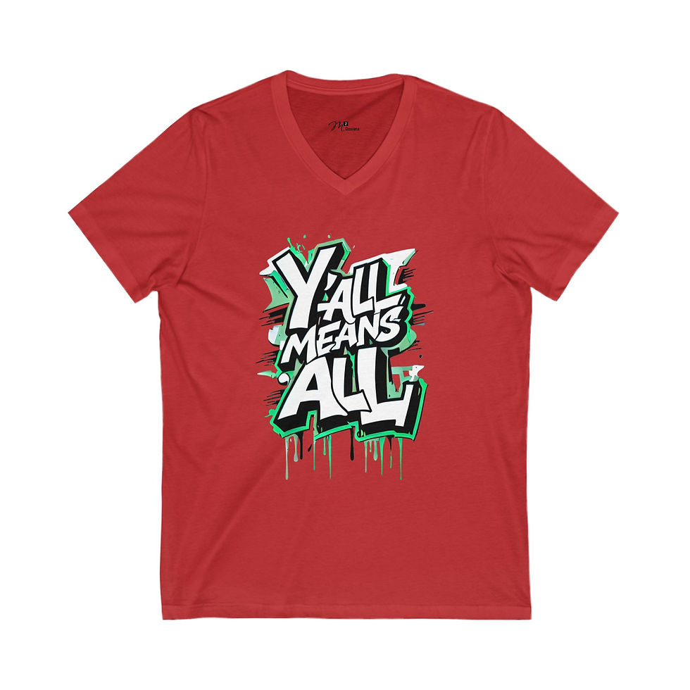 Thumbnail: Y'all Means ALL (Graffiti Green) Unisex V-Neck Tee, Diversity, PRIDE