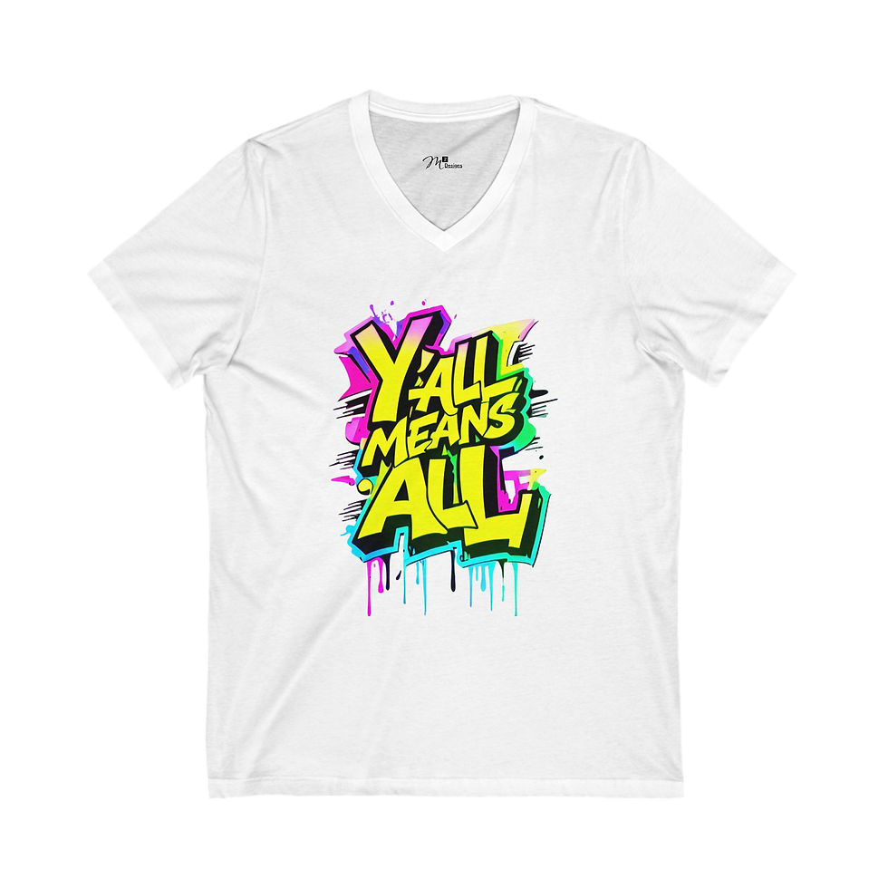 Thumbnail: Y'all Means ALL (Graffiti Highlight) Unisex V-Neck Tee, Diversity, PRIDE