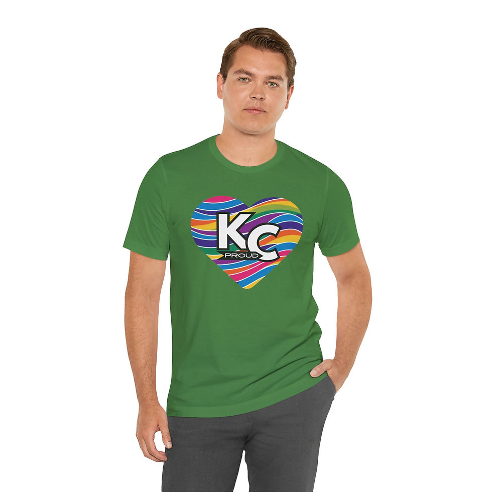 Thumbnail: KC Proud rainbow wave heart Unisex Tee, Diversity, Inclusive, PRIDE