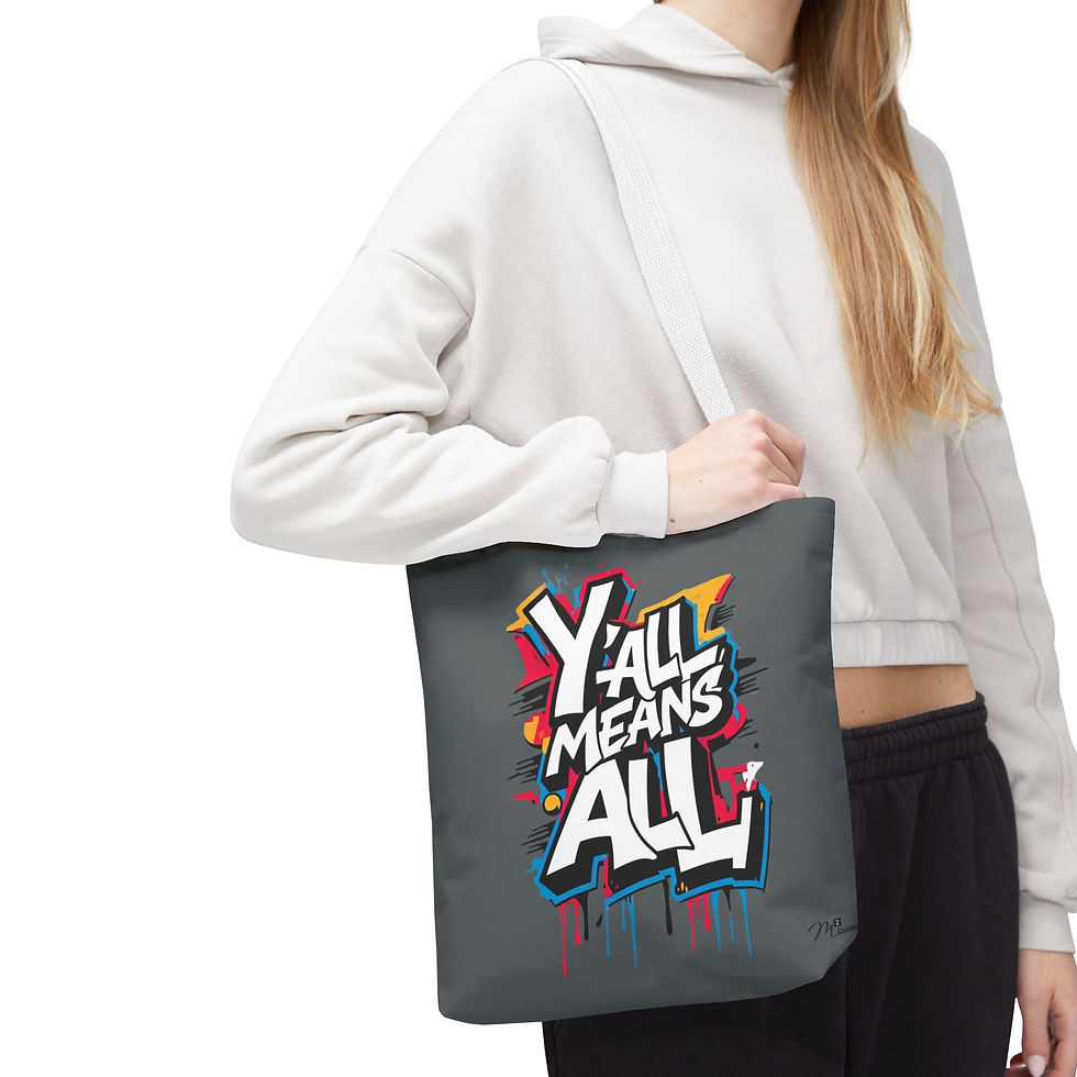 Thumbnail: Y’all Means All Tote Bag, Dark Grey 13x13 16x16 18x18, Equality Inclusion LGBTQ+