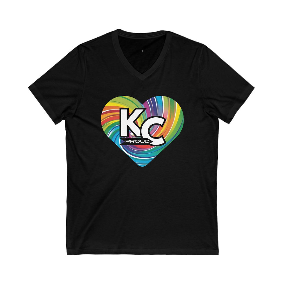 Thumbnail: KC Proud rainbow swirl heart Unisex V-Neck Tee, Positivity, PRIDE