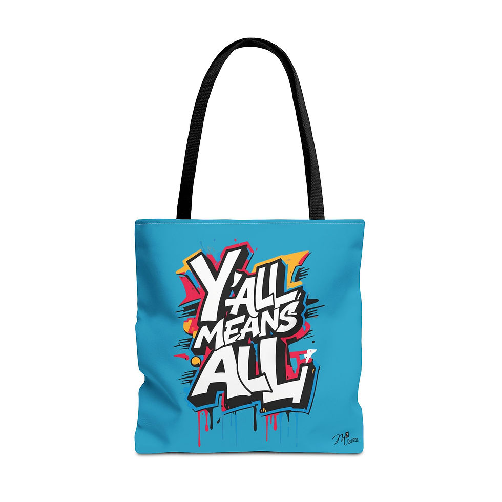 Thumbnail: Y’all Means All Tote Bag, Turquoise 13x13 16x16 18x18, Equality Inclusion LGBTQ+