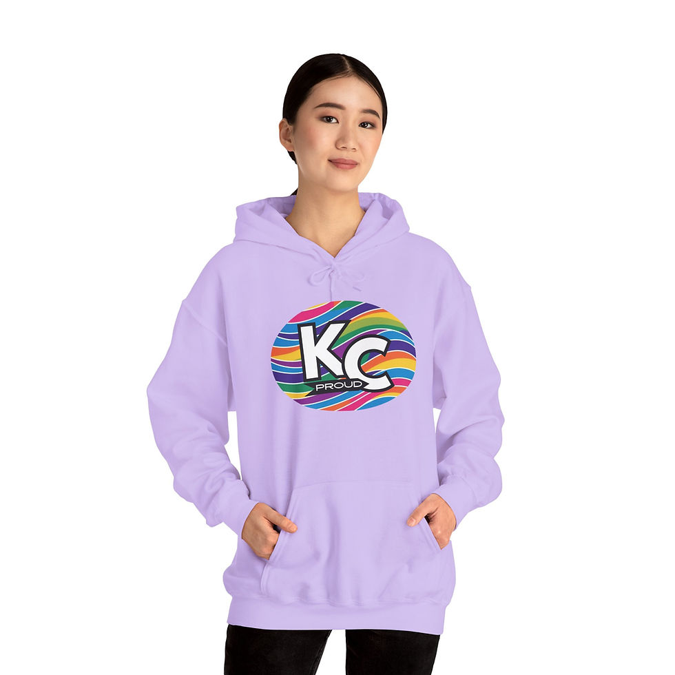 Thumbnail: KC Proud rainbow wave oval Unisex hoodie, Diversity, Inclusive, PRIDE 