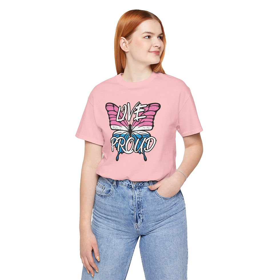 Thumbnail: Live Proud Trans Flag Butterfly Unisex Tee, Diversity, Inclusive, PRIDE