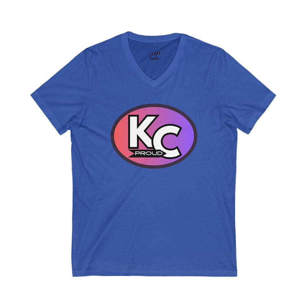 Thumbnail: KC Proud (red to purple oval) Unisex V-Neck Tee, Kansas City PROUD