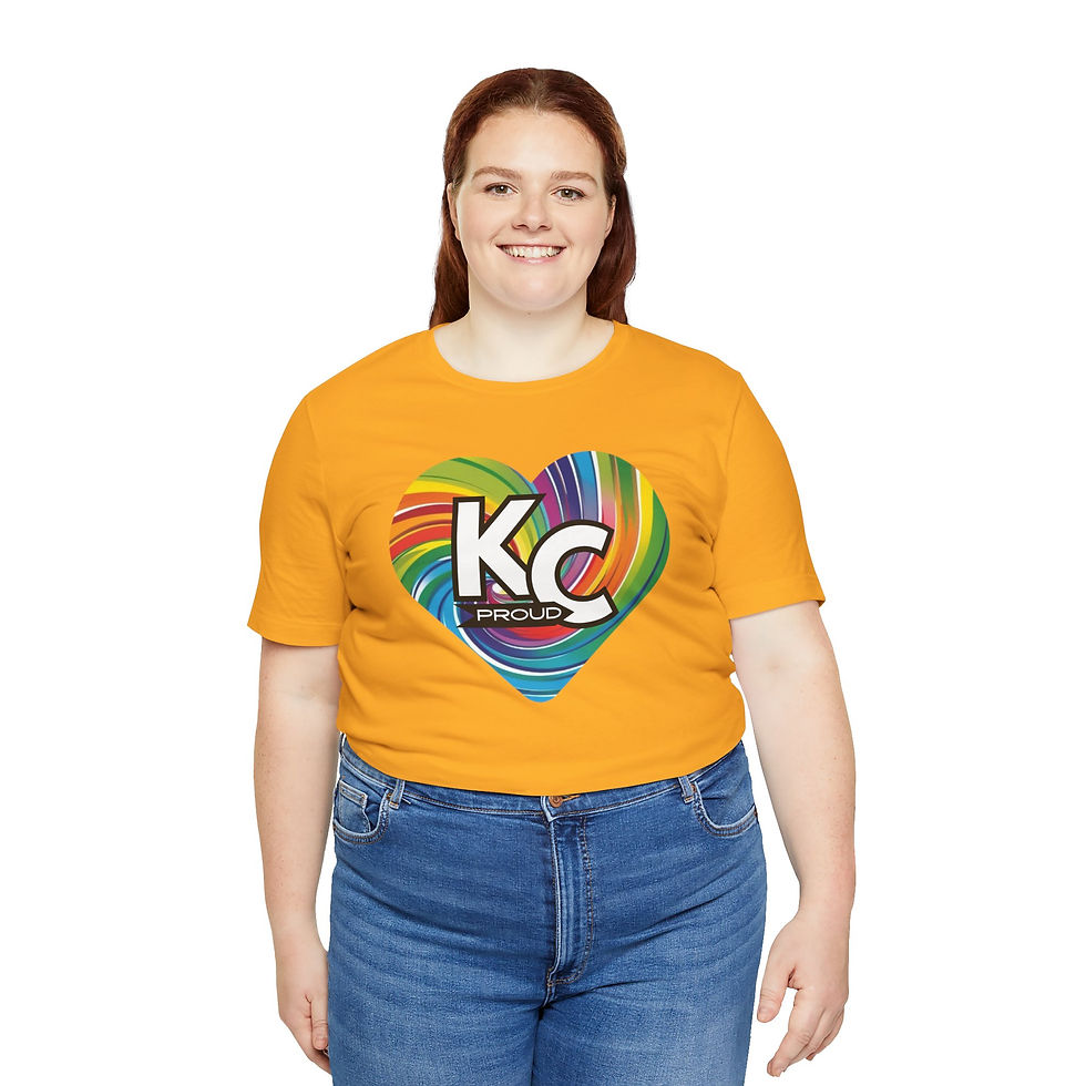 Thumbnail: KC Proud rainbow swirl heart Unisex Tee, Diversity, Inclusive, PRIDE