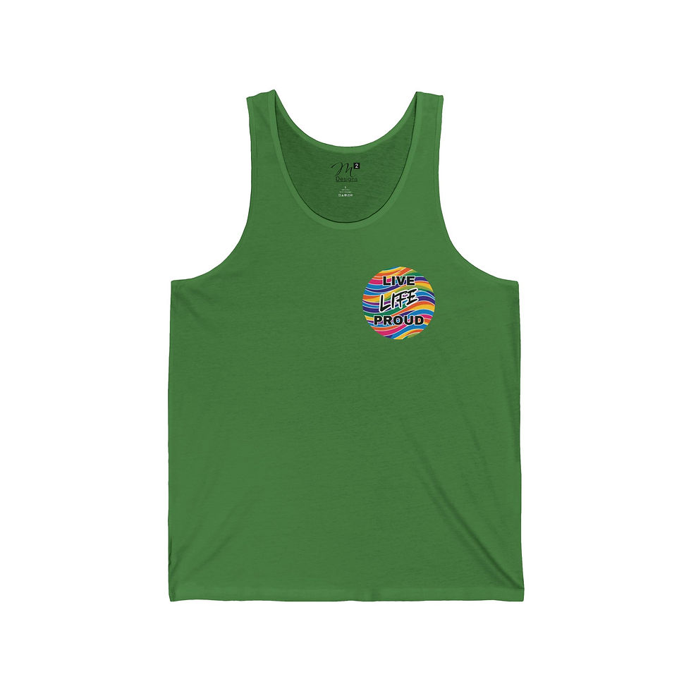 Thumbnail: Live Life Proud Unisex Jersey Tank, Rainbow Wave Back, Positivity, Empowerment