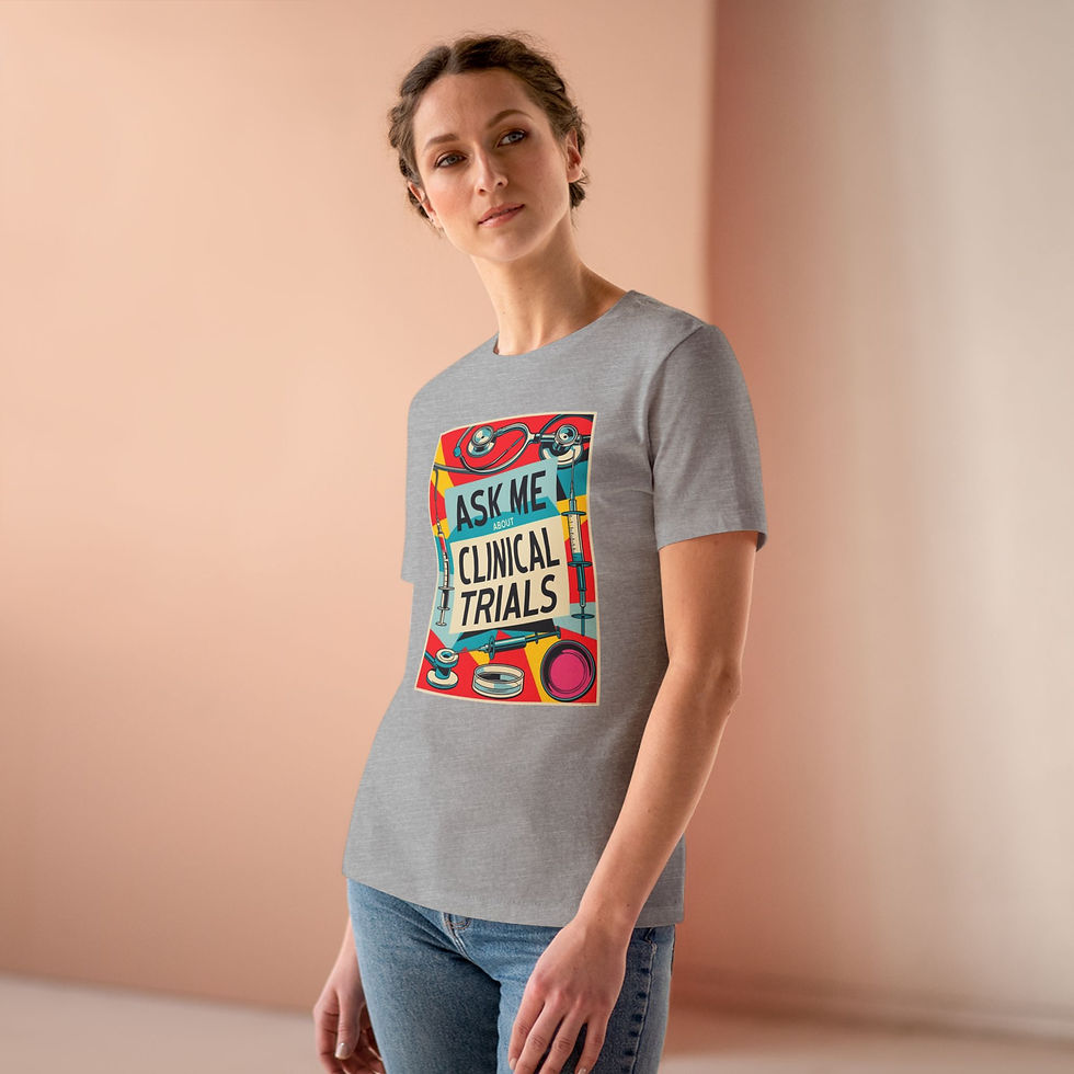 Thumbnail: Ask Me About Clinical Trials Women’s Relaxed Fit T-shirt, Retro, Healthcare 