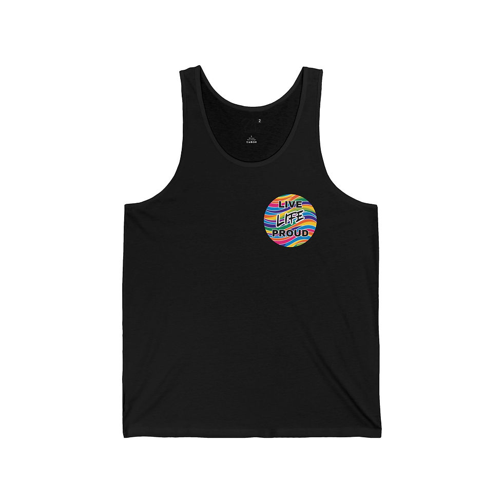 Thumbnail: Live Life Proud Unisex Jersey Tank, Rainbow Wave Back, Positivity, Empowerment