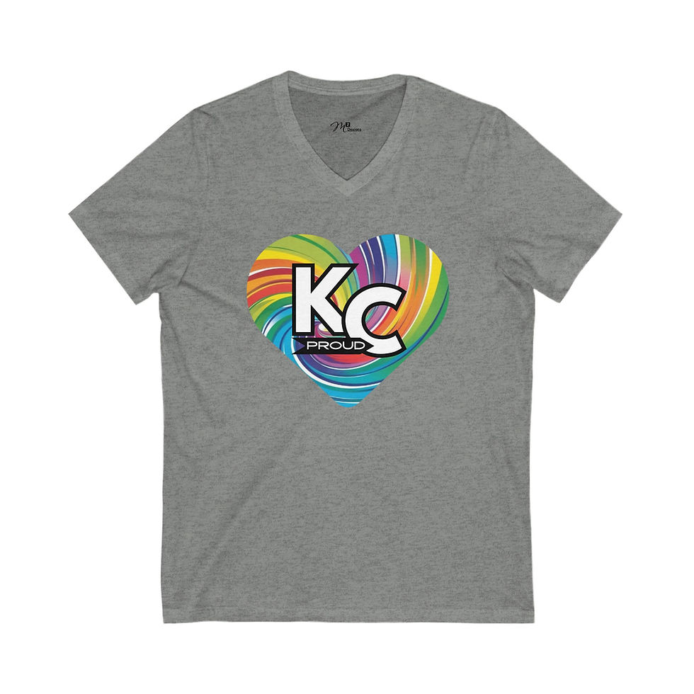 Thumbnail: KC Proud rainbow swirl heart Unisex V-Neck Tee, Positivity, PRIDE