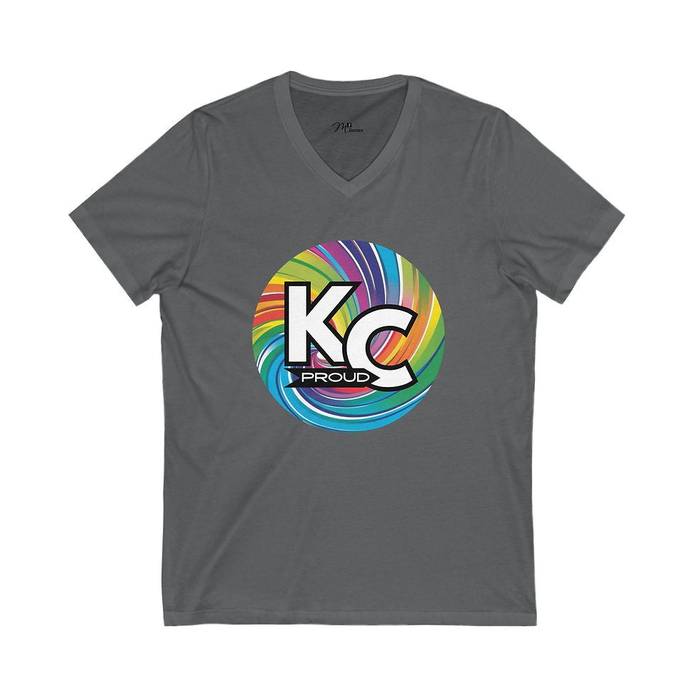 Thumbnail: KC Proud rainbow swirl round Unisex V-Neck Tee, Positivity, PRIDE