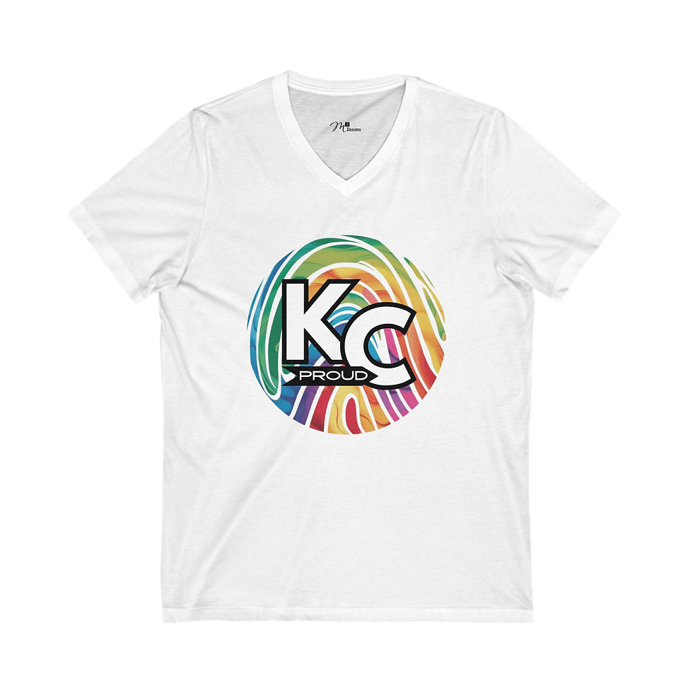 Thumbnail: KC Proud rainbow fingerprint round Unisex V-Neck Tee, Positivity, PRIDE