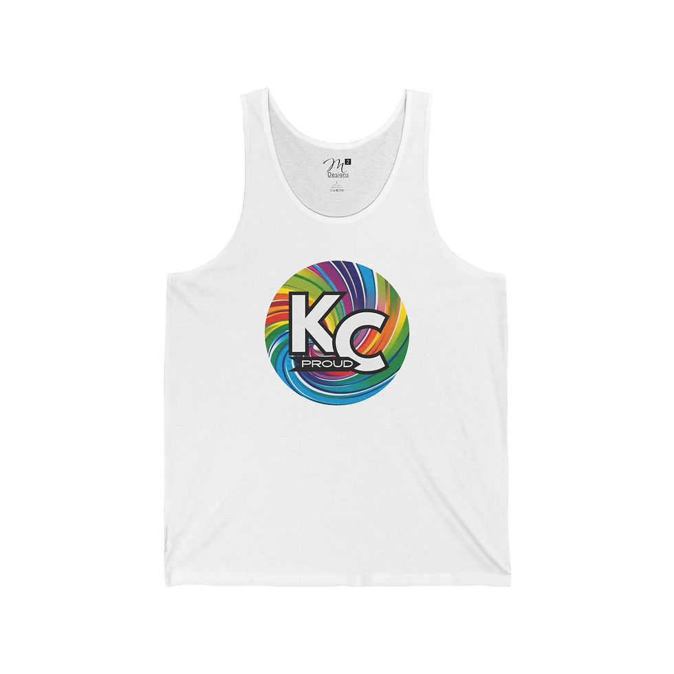 Thumbnail: KC Proud rainbow swirl round Unisex Jersey Tank, Positivity, Diversity, PRIDE