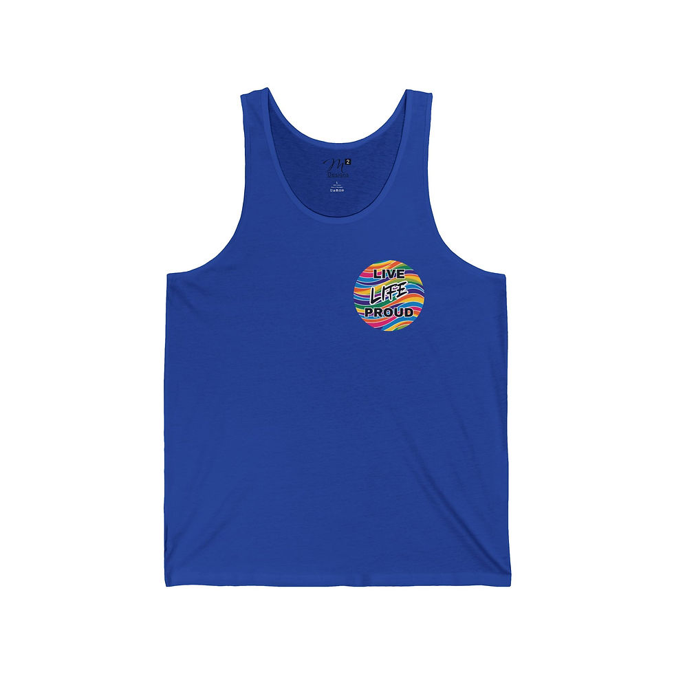 Thumbnail: Live Life Proud Unisex Jersey Tank, Rainbow Wave Back, Positivity, Empowerment