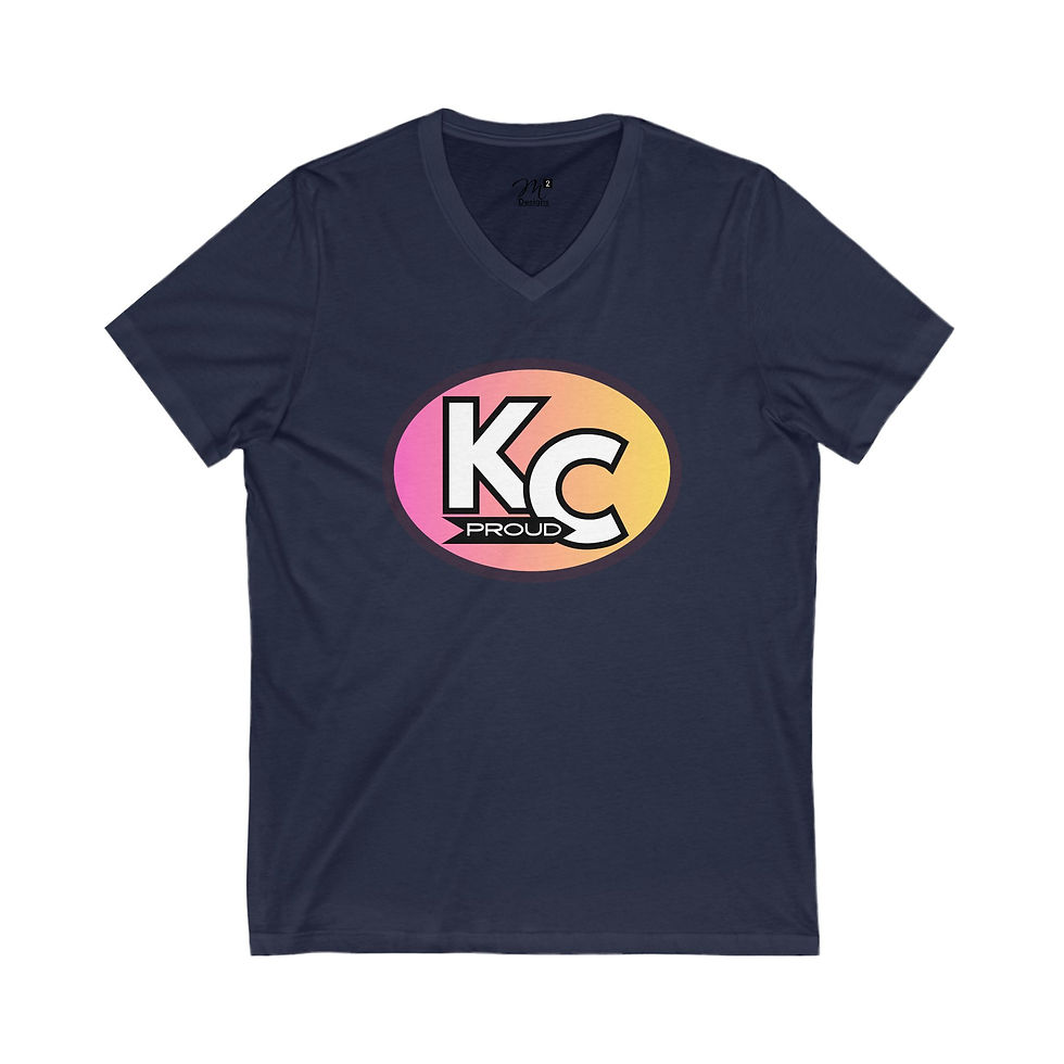 Thumbnail: KC Proud (pink to yellow oval) Unisex V-Neck Tee, Kansas City PROUD