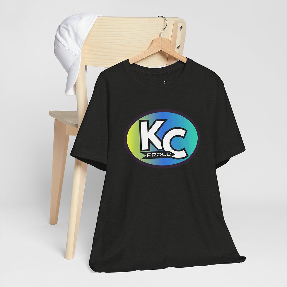 Thumbnail: KC Proud (yellow, blue, aqua oval) Unisex Tee, Kansas City PROUD