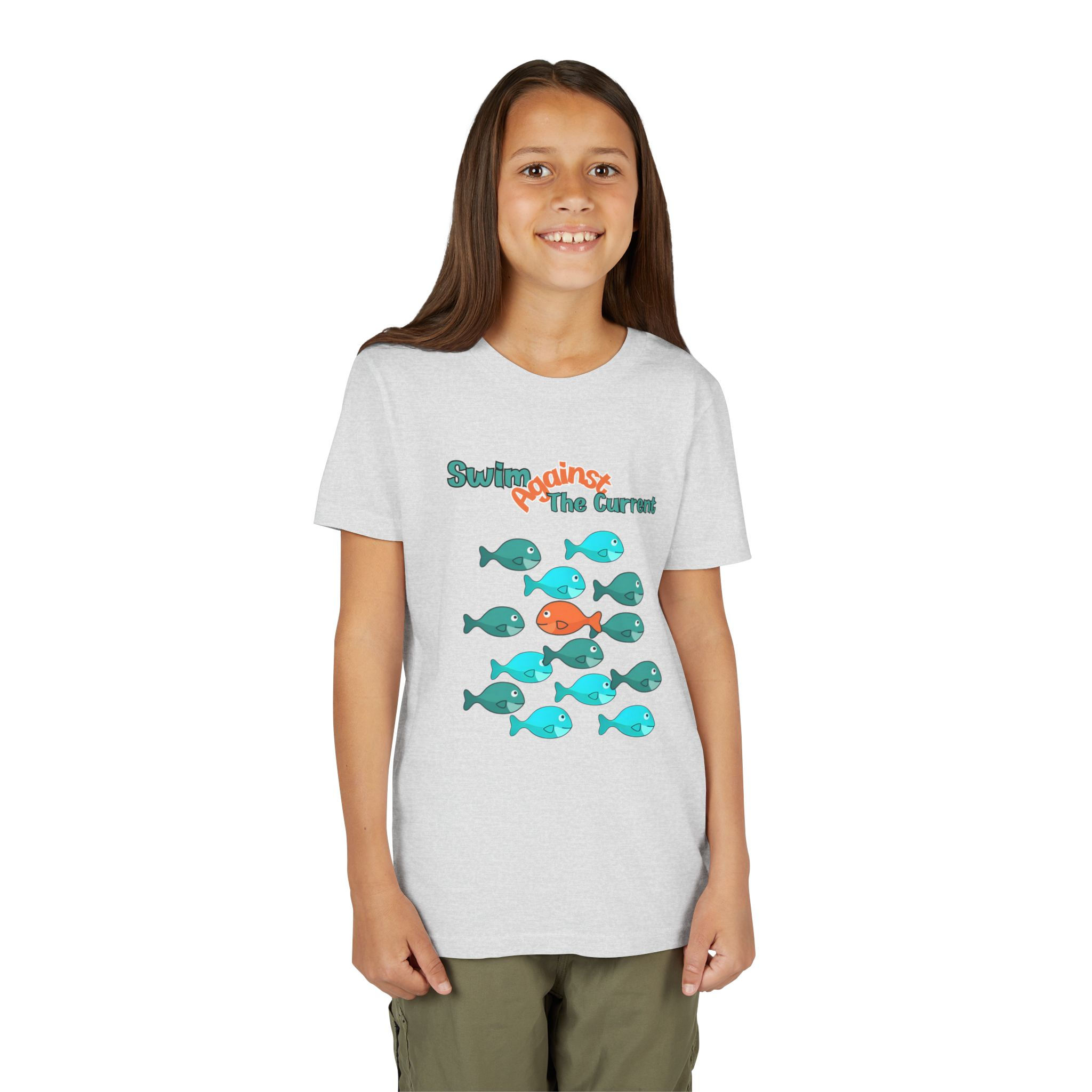 Swim Against the Current Unisex Youth Short Sleeve Tee, Sea Life Summer T-Shirt