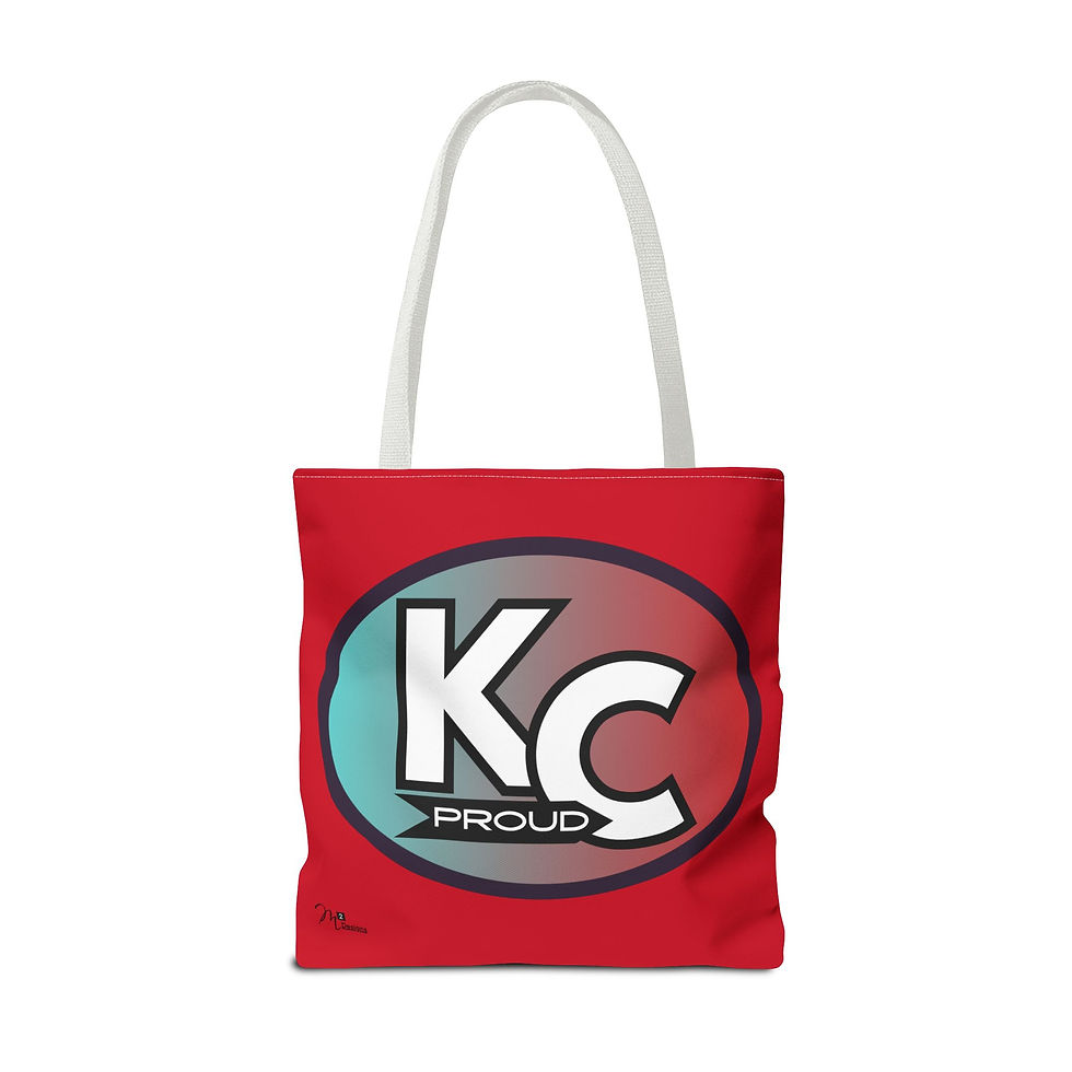 Thumbnail: KC Proud (aqua to red oval white letters) Tote Bag, Dk Red 13x13, 16x16, 18x18 