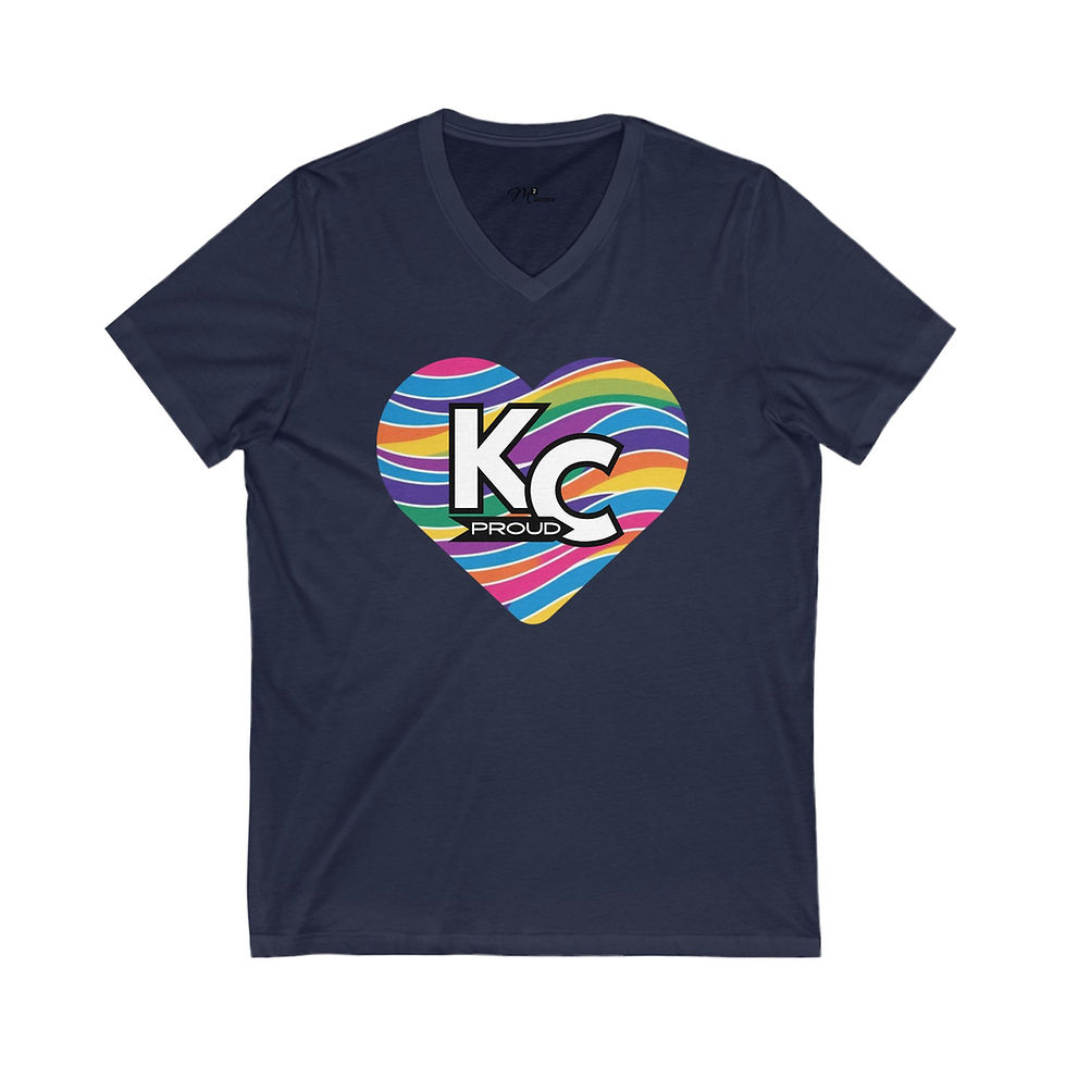 Thumbnail: KC Proud rainbow wave heart Unisex V-Neck Tee, Diversity, Positivity, PRIDE