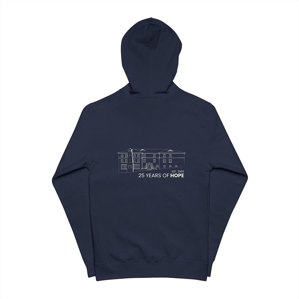 Thumbnail: Unisex Fleece Zip-Up Hoodie Hope Lodge Kansas City 25 Years of Hope White Design