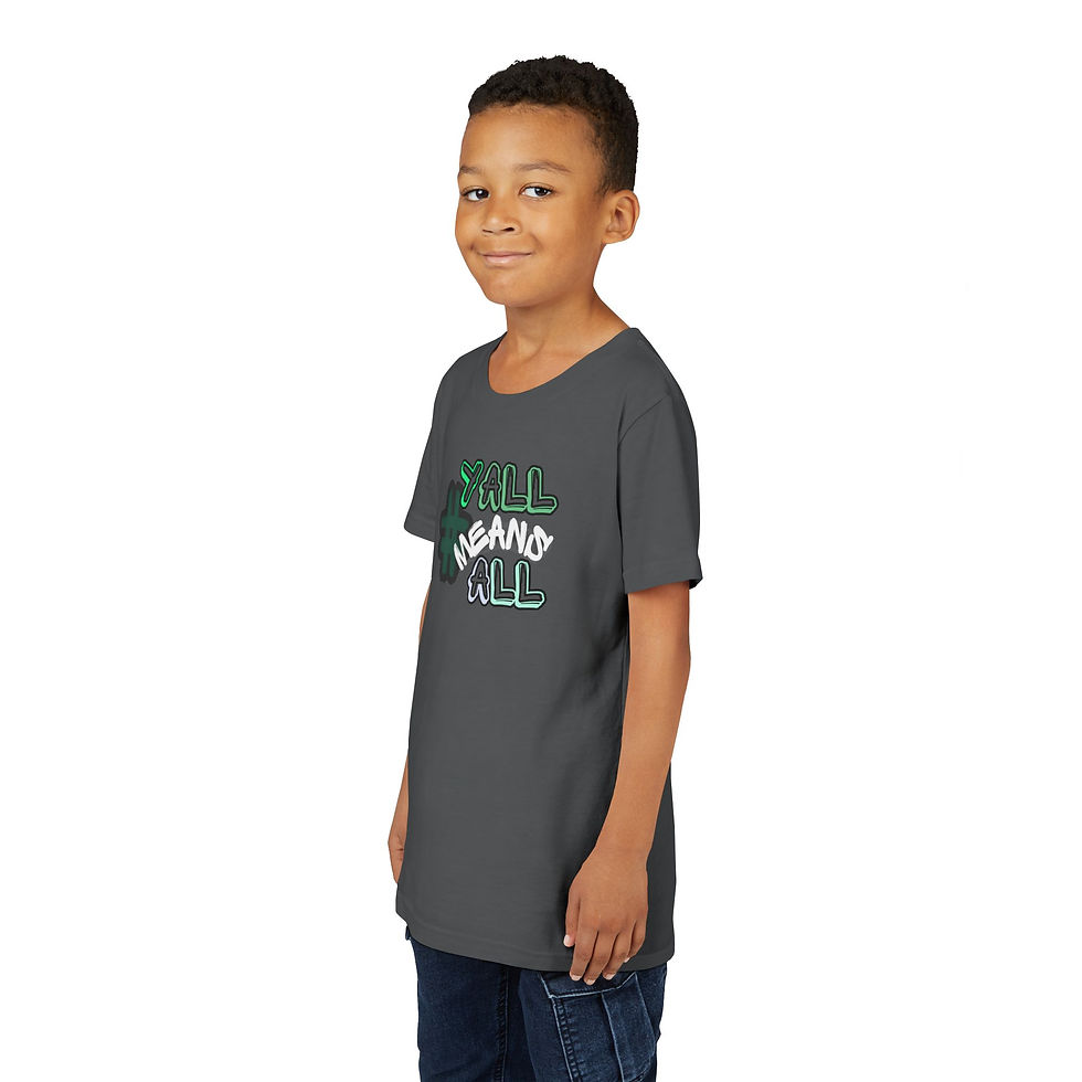 Thumbnail: #YallMeansAll Youth Short Sleeve T-Shirt, Green, Inclusive Apparel for Kids