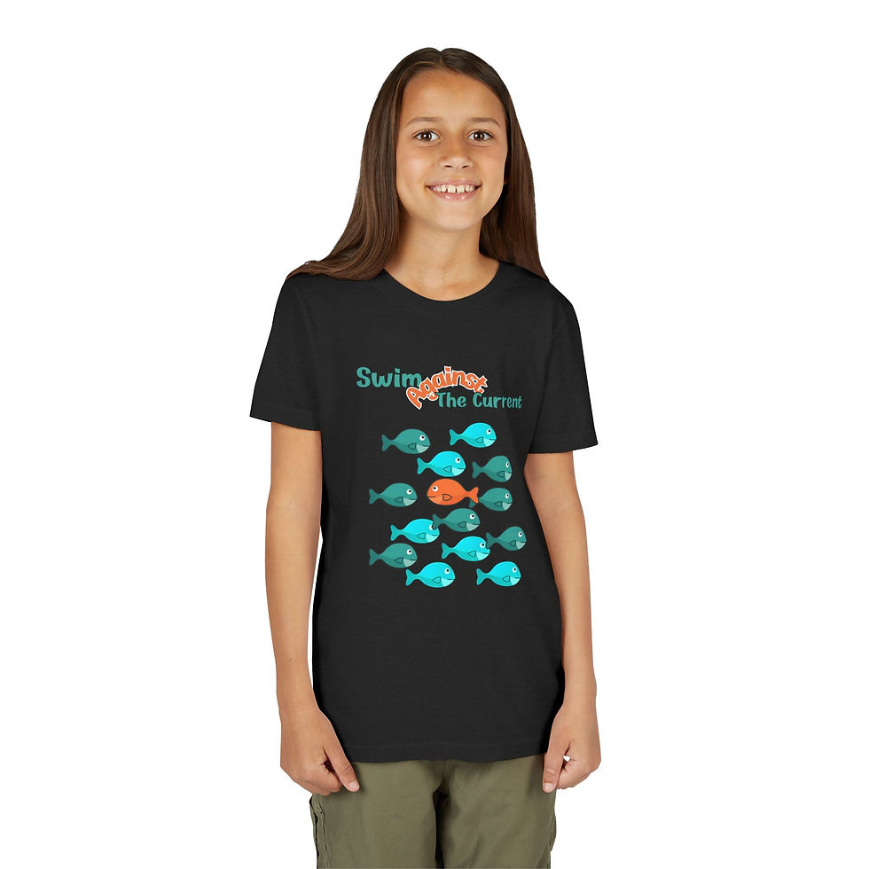 Thumbnail: Swim Against the Current Unisex Youth Short Sleeve Tee, Sea Life Summer T-Shirt