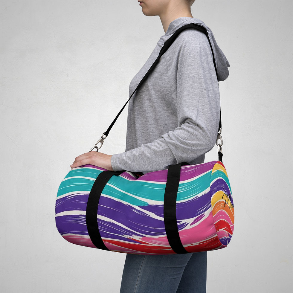 Thumbnail: Vibrant Wave Print Duffel Bag, Rainbow Waves, Fresco, Perfect for Gym & Travel