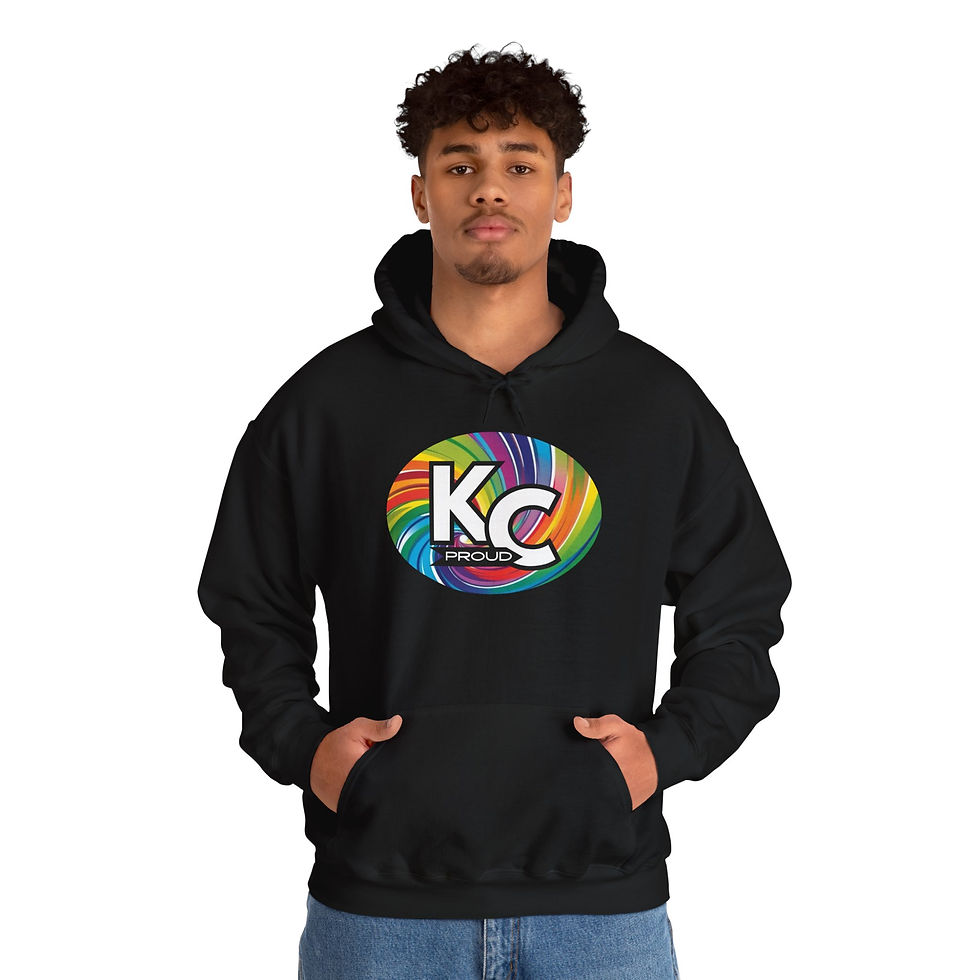 Thumbnail: KC Proud rainbow swirl oval Unisex hoodie, Diversity, Inclusive, PRIDE 