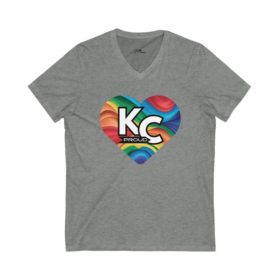 Thumbnail: KC Proud rainbow heart Unisex V-Neck Tee, Diversity, Positivity, PRIDE