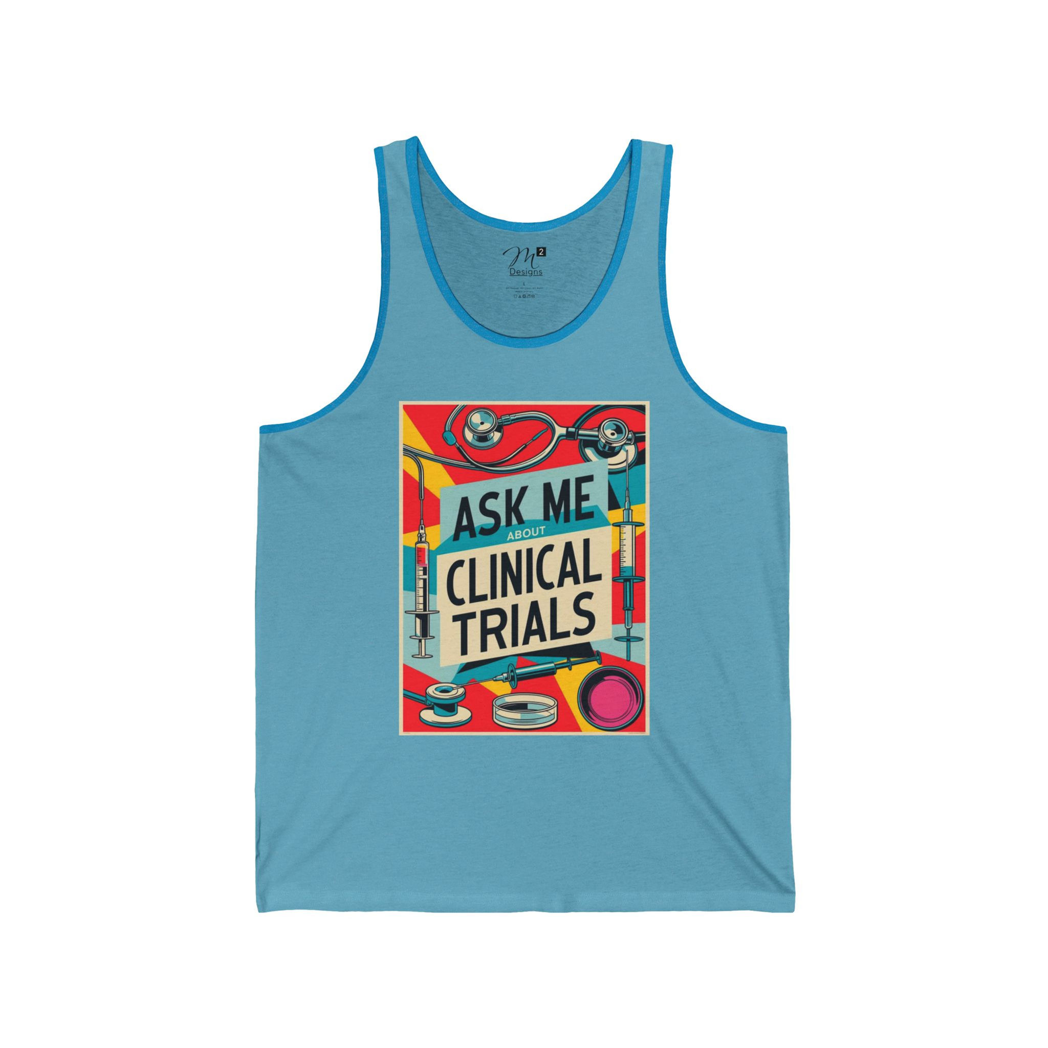 Ask Me About Clinical Trials Unisex Jersey Tank, Retro, Healthcare Awareness