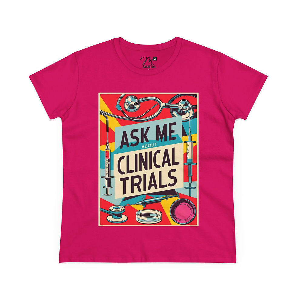 Thumbnail: Ask Me About Clinical Trials  Women’s Midweight Tee, Retro, Healthcare Awareness