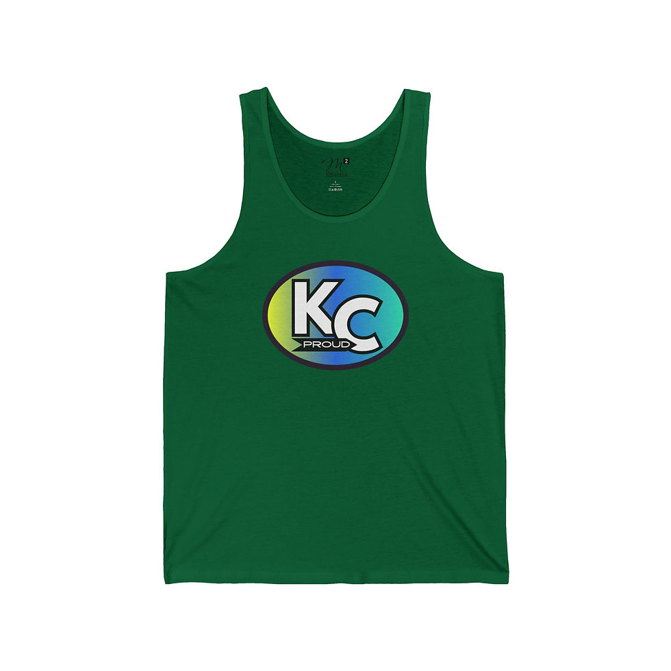 Thumbnail: KC Proud (yellow, blue, aqua oval) Unisex Jersey Tank, Kansas City PROUD