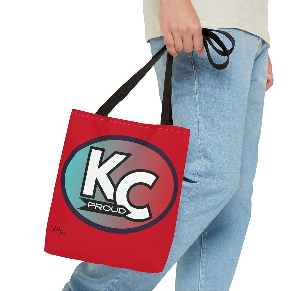 Thumbnail: KC Proud (aqua to red oval white letters) Tote Bag, Dk Red 13x13, 16x16, 18x18 