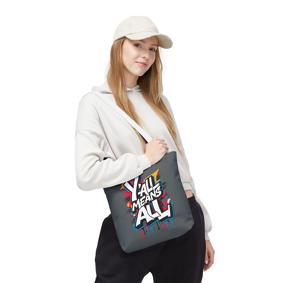 Thumbnail: Y’all Means All Tote Bag, Dark Grey 13x13 16x16 18x18, Equality Inclusion LGBTQ+