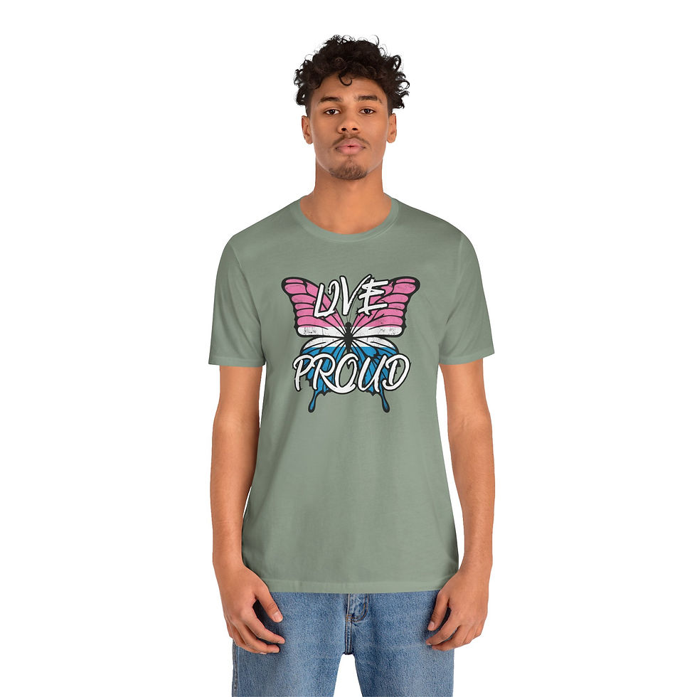 Thumbnail: Live Proud Trans Flag Butterfly Unisex Tee, Diversity, Inclusive, PRIDE