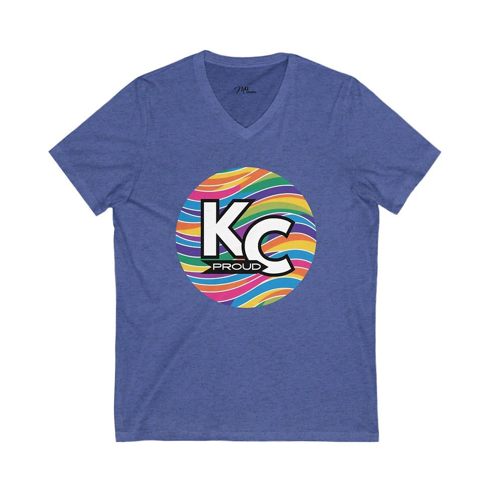 Thumbnail: KC Proud rainbow wave round Unisex V-Neck Tee, Diversity, Positivity, PRIDE