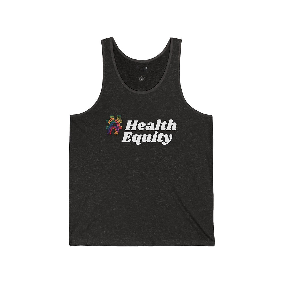 Thumbnail: #HealthEquity Front CTDM Back, Unisex Jersey Tank, Rainbow Fingerprint
