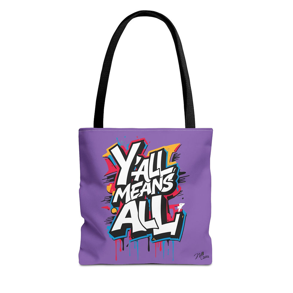 Thumbnail: Y’all Means All Tote Bag, Light Purple, 13x13 16x16 18x18, Equality, LGBTQ+