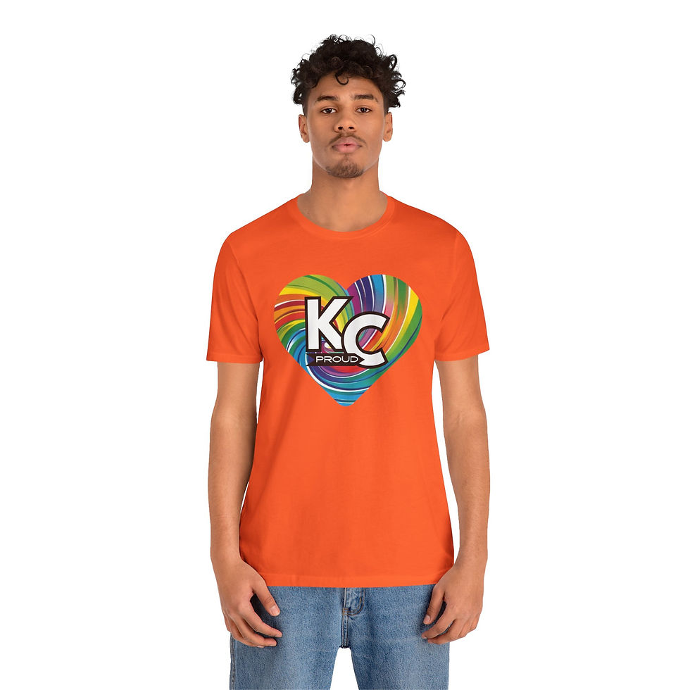 Thumbnail: KC Proud rainbow swirl heart Unisex Tee, Diversity, Inclusive, PRIDE