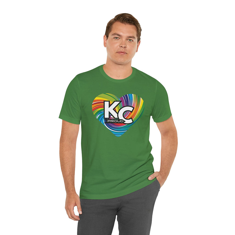 Thumbnail: KC Proud rainbow swirl heart Unisex Tee, Diversity, Inclusive, PRIDE
