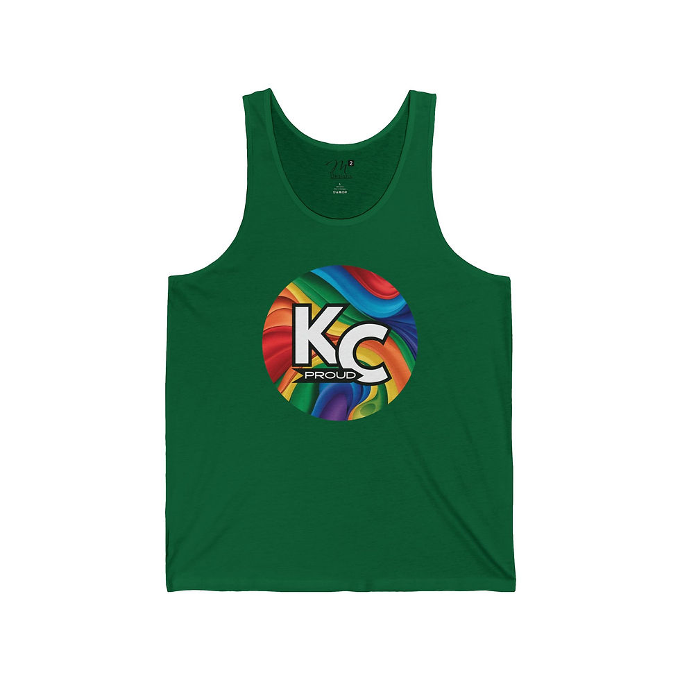 Thumbnail: KC Proud rainbow round Unisex Jersey Tank, Positivity, Diversity, PRIDE