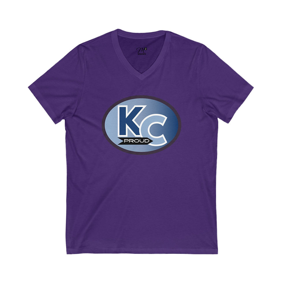 Thumbnail: KC Proud (blue gradient color letters) Unisex V-Neck Tee, Kansas City PROUD