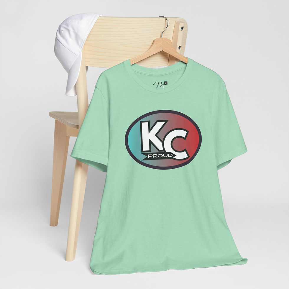 Thumbnail: KC Proud (aqua to red oval white letters) Unisex Tee, Kansas City PROUD