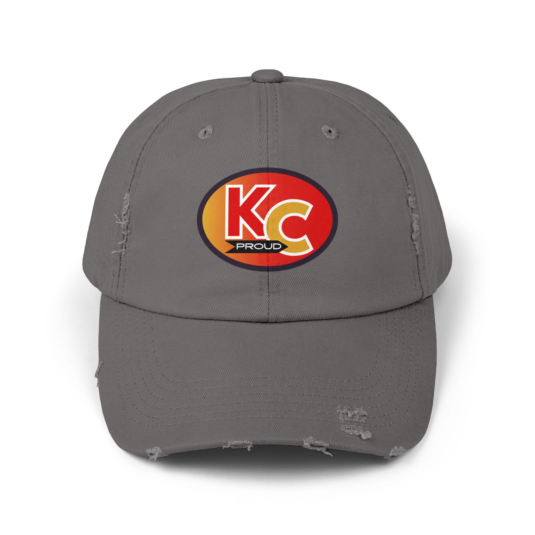 KC Proud (gold to red oval color letters) Unisex Distressed Cap, Kansas City