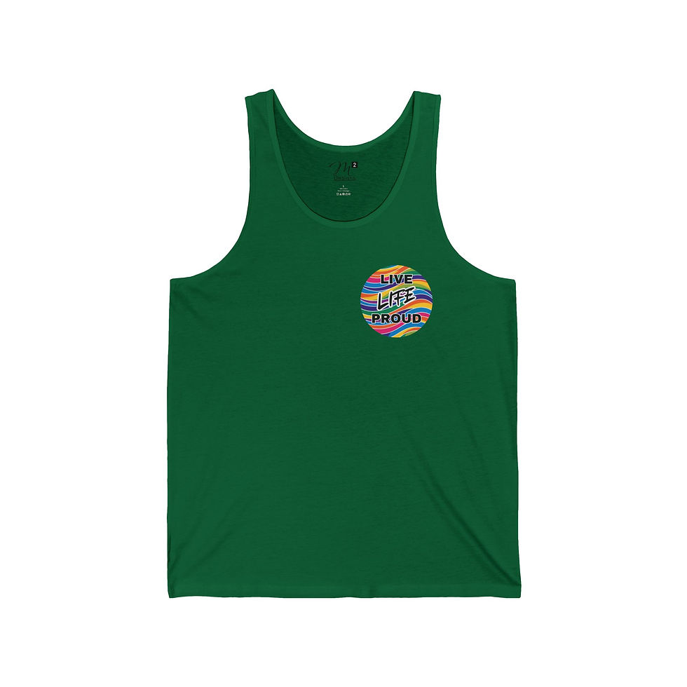 Thumbnail: Live Life Proud Unisex Jersey Tank, Rainbow Wave Back, Positivity, Empowerment